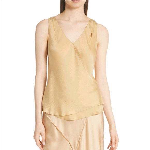 VINCE Women's Sleeveless Wrap Tank Top Cami In Gold Size M, $225, NWT - Picture 1 of 9